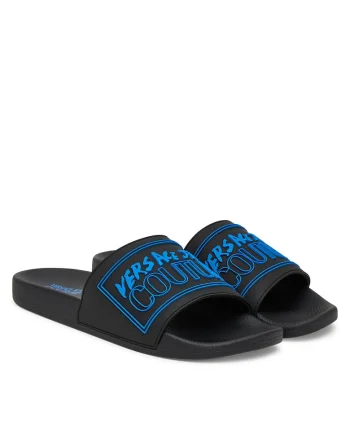 Slapi barbati,  sintetic, negru, slip-on