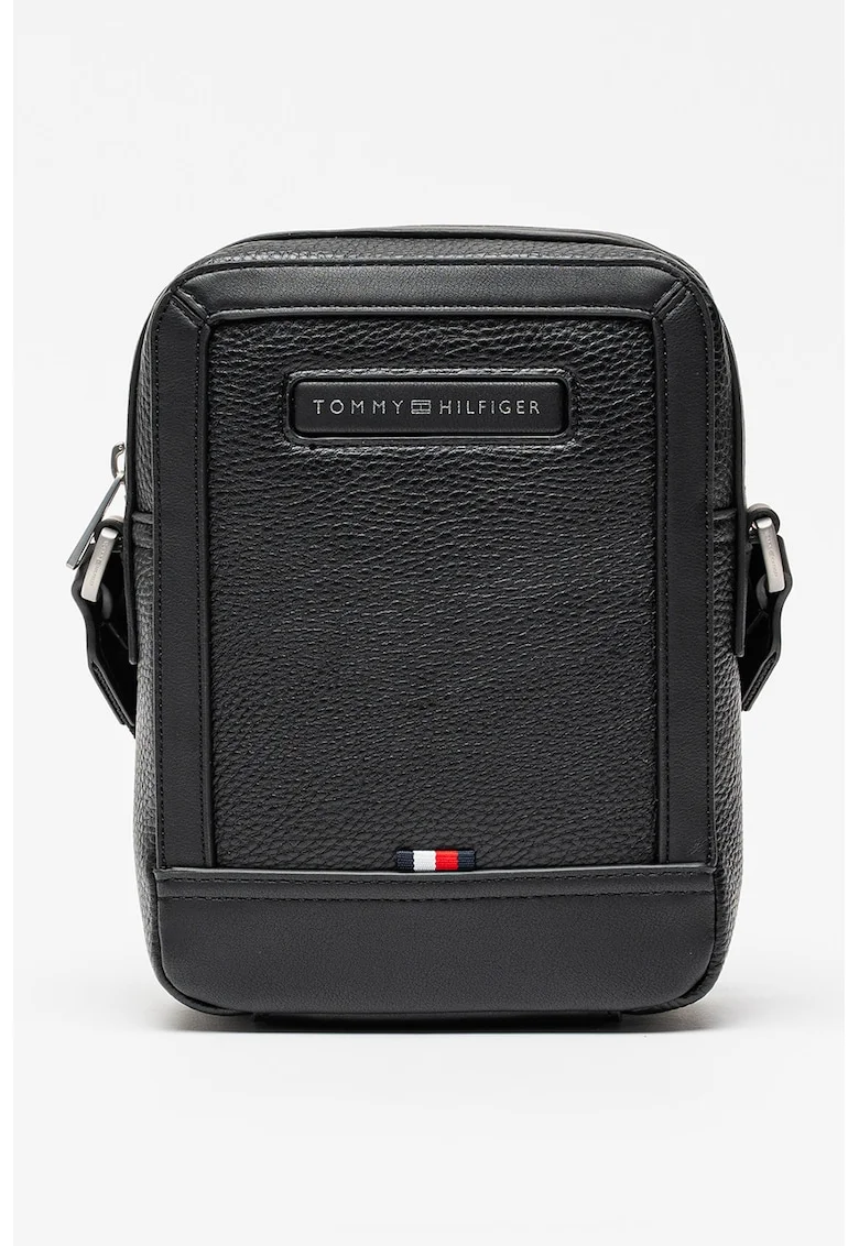 Geanta crossbody de piele ecologica cu logo Central, Negru