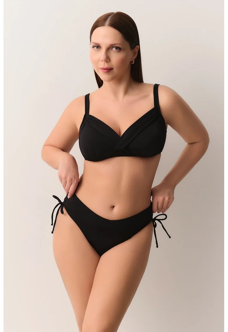 Slip hipster cu snururi laterale, Negru