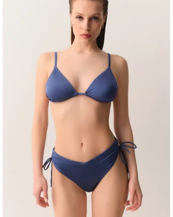 Slip hipster cu snururi laterale, Albastru safir