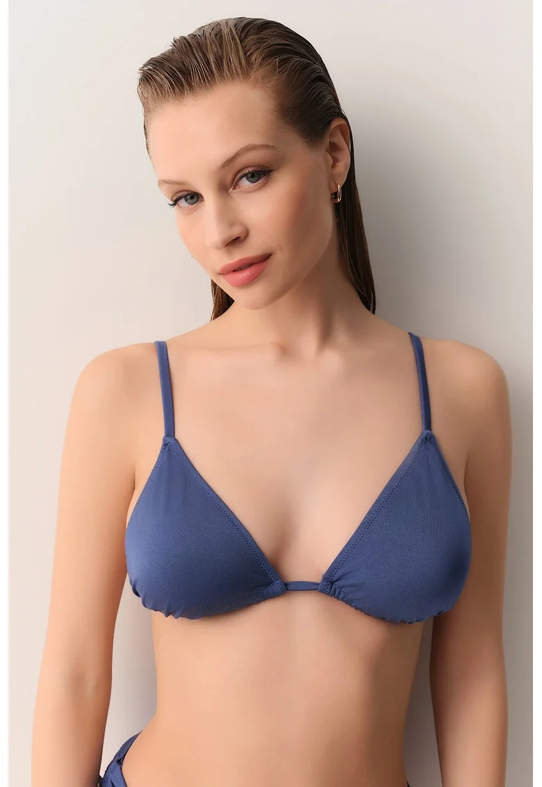 Sutien de baie cu aspect de satin si cupe triunghiulare, Albastru safir