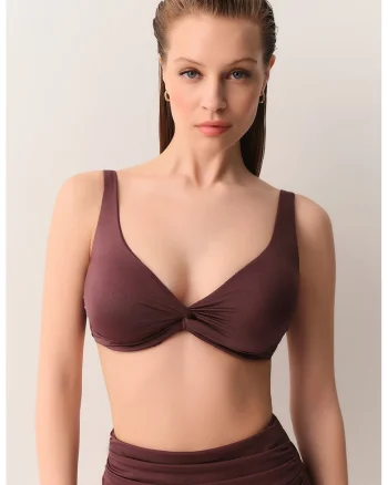 Sutien de baie cu detaliu rasucit, Violet pruna