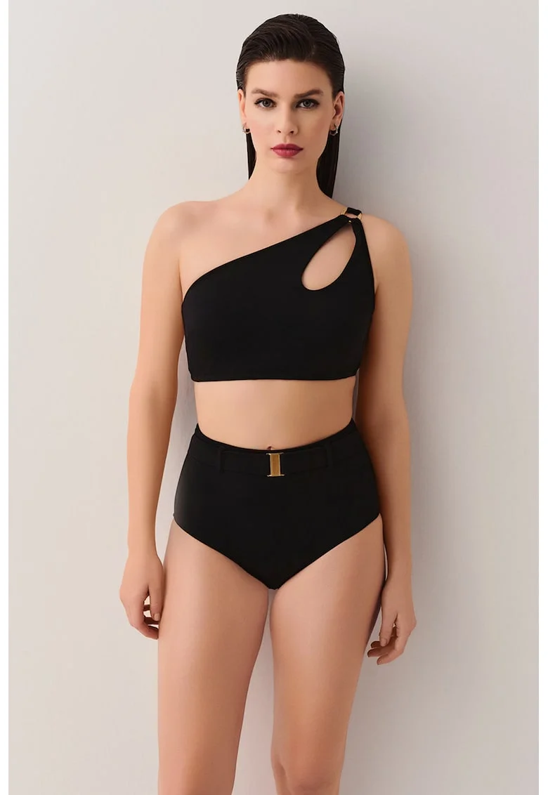 Slip cu design curea si talie inalta, Negru
