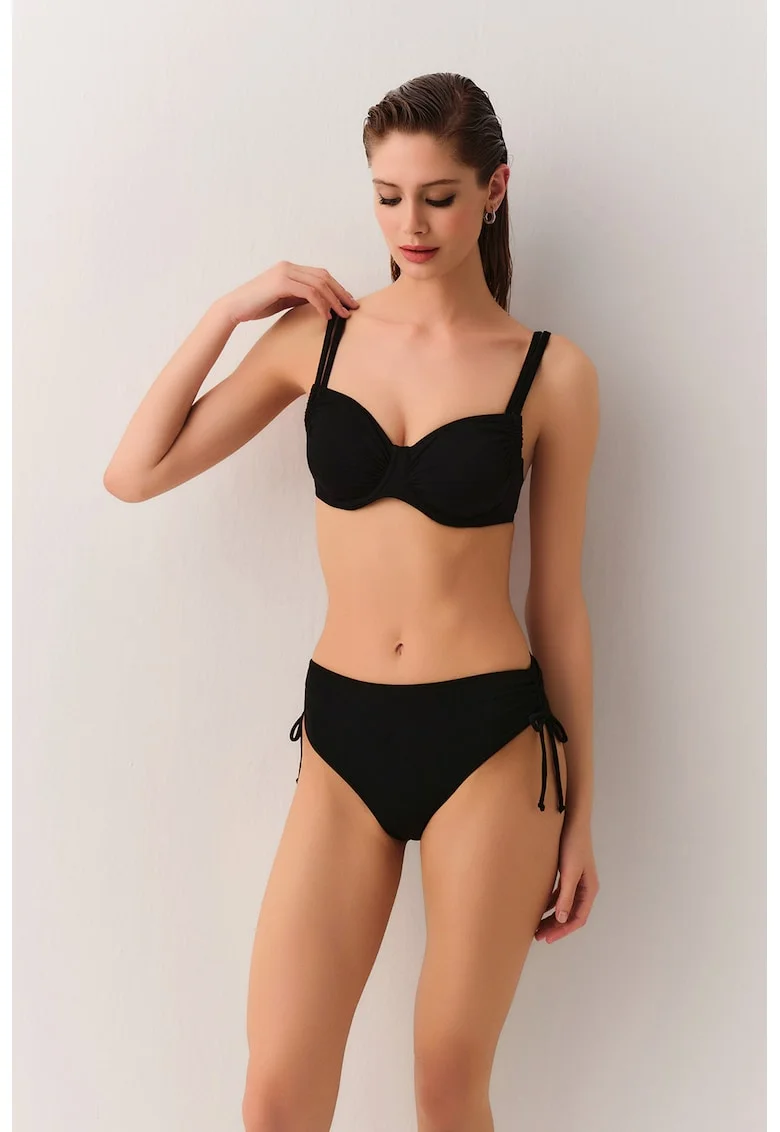 Slip hipster cu prindere cu snururi laterale, Negru