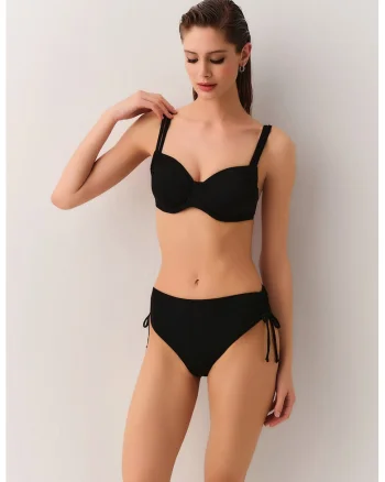 Slip hipster cu prindere cu snururi laterale, Negru