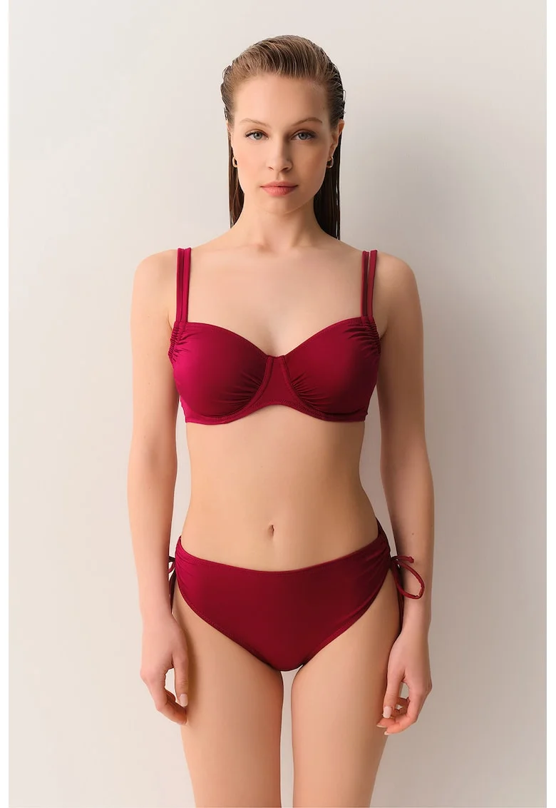 Slip hipster cu prindere cu snururi laterale, Rosu vintage