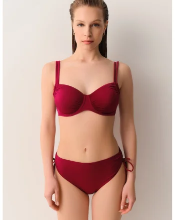 Slip hipster cu prindere cu snururi laterale, Rosu vintage