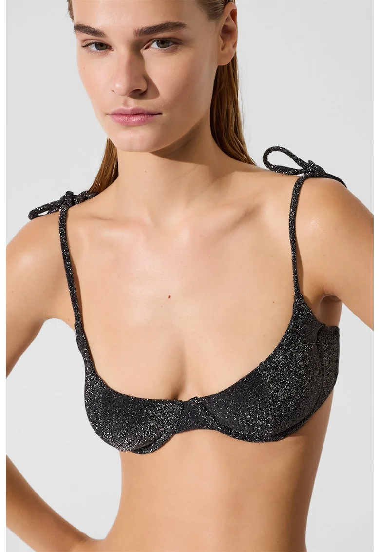 Sutien de baie cu aspect stralucitor, Negru/Argintiu