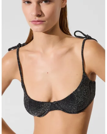 Sutien de baie cu aspect stralucitor, Negru/Argintiu