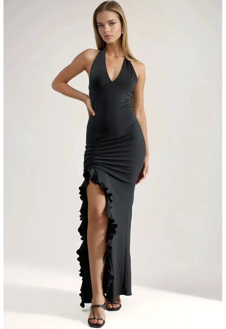 Rochie Maxi  Bodycon, Negru, Poliester-Elastan