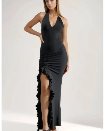 Rochie Maxi  Bodycon, Negru, Poliester-Elastan