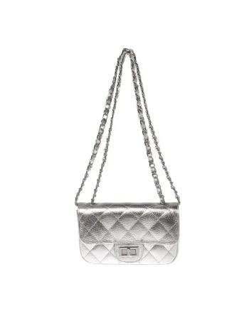 Geanta crossbody metalica din piele matlasata, Argintiu