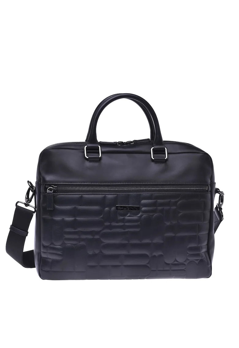 Geanta crossbody unisex de piele cu fermoar frontal, Negru