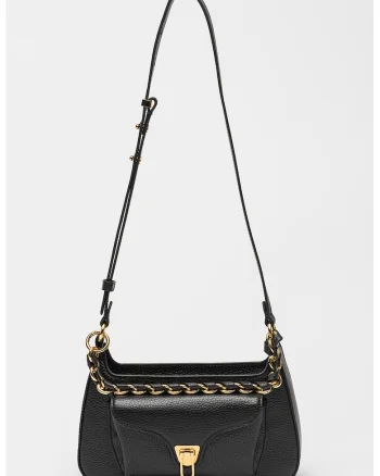 Geanta crossbody din piele cu bareta detasabila din lant Beat Generatio, Negru