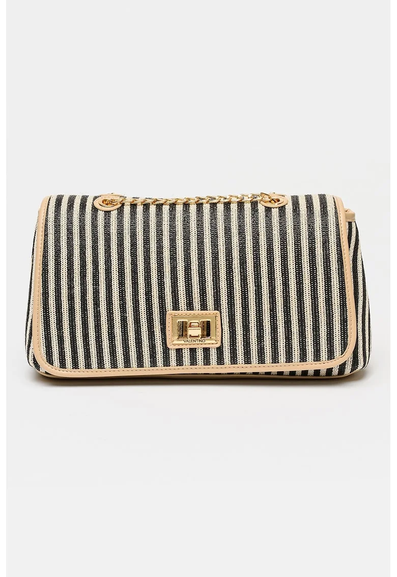 Geanta crossbody cu model in dungi Selene, Negru/Alb murdar/Bej deschis