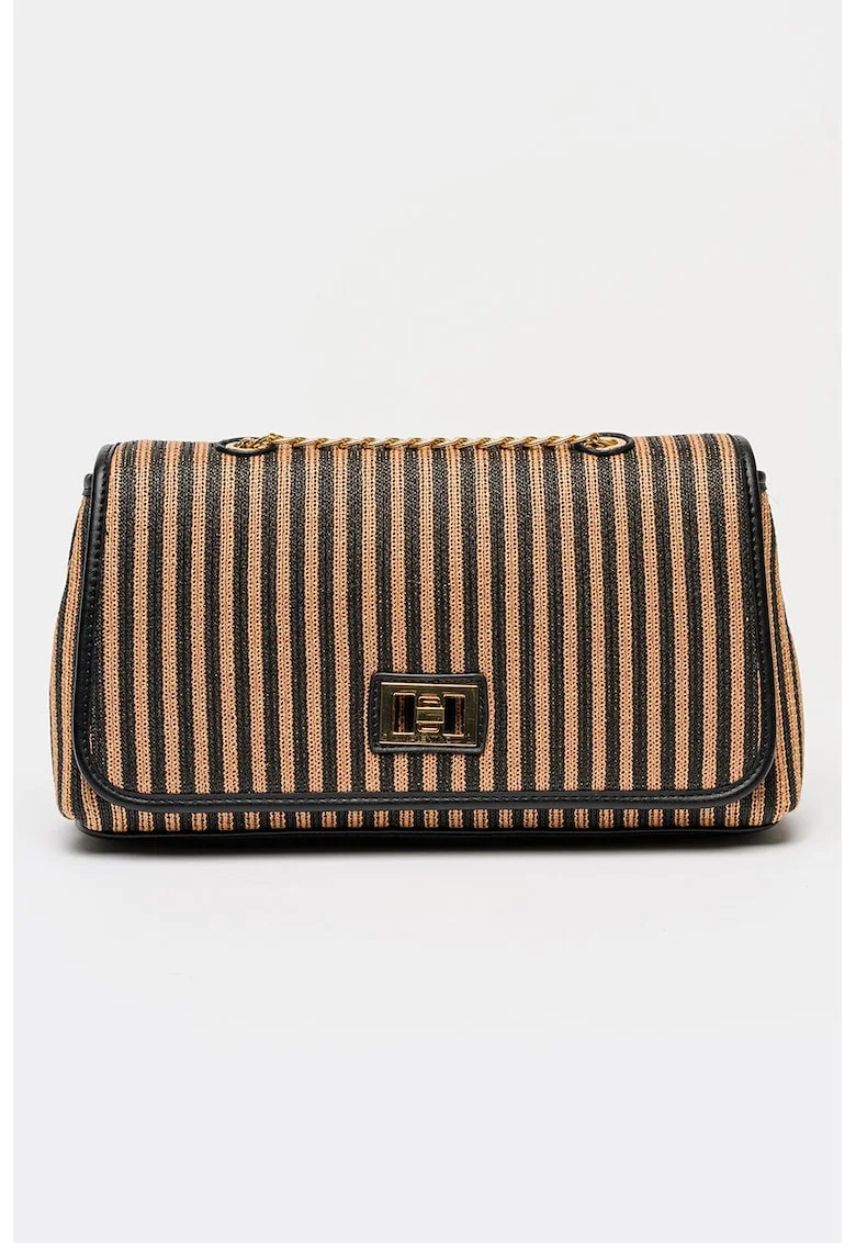 Geanta crossbody cu model in dungi Selene, Negru/Caramel