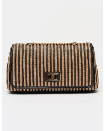 Geanta crossbody cu model in dungi Selene, Negru/Caramel