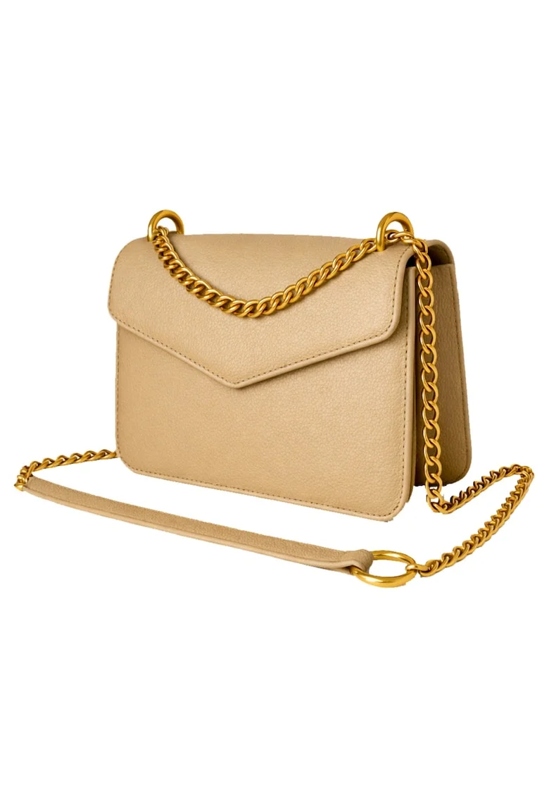 Geanta crossbody din piele naturala texturata Moons, Auriu