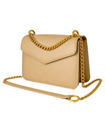 Geanta crossbody din piele naturala texturata Moons, Auriu