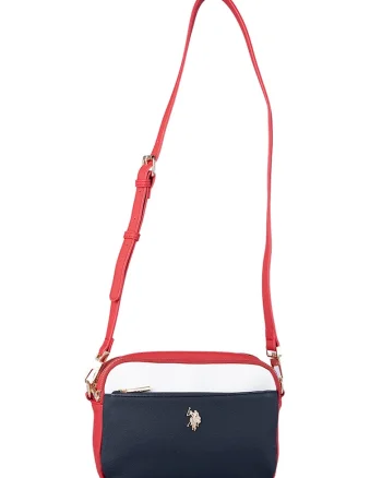 Geanta crossbody cu bareta ajustabila, Rosu/Alb/Bleumarin