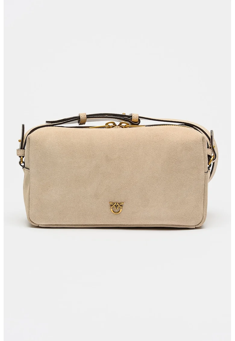 Geanta crossbody de piele intoarsa, Bej inchis