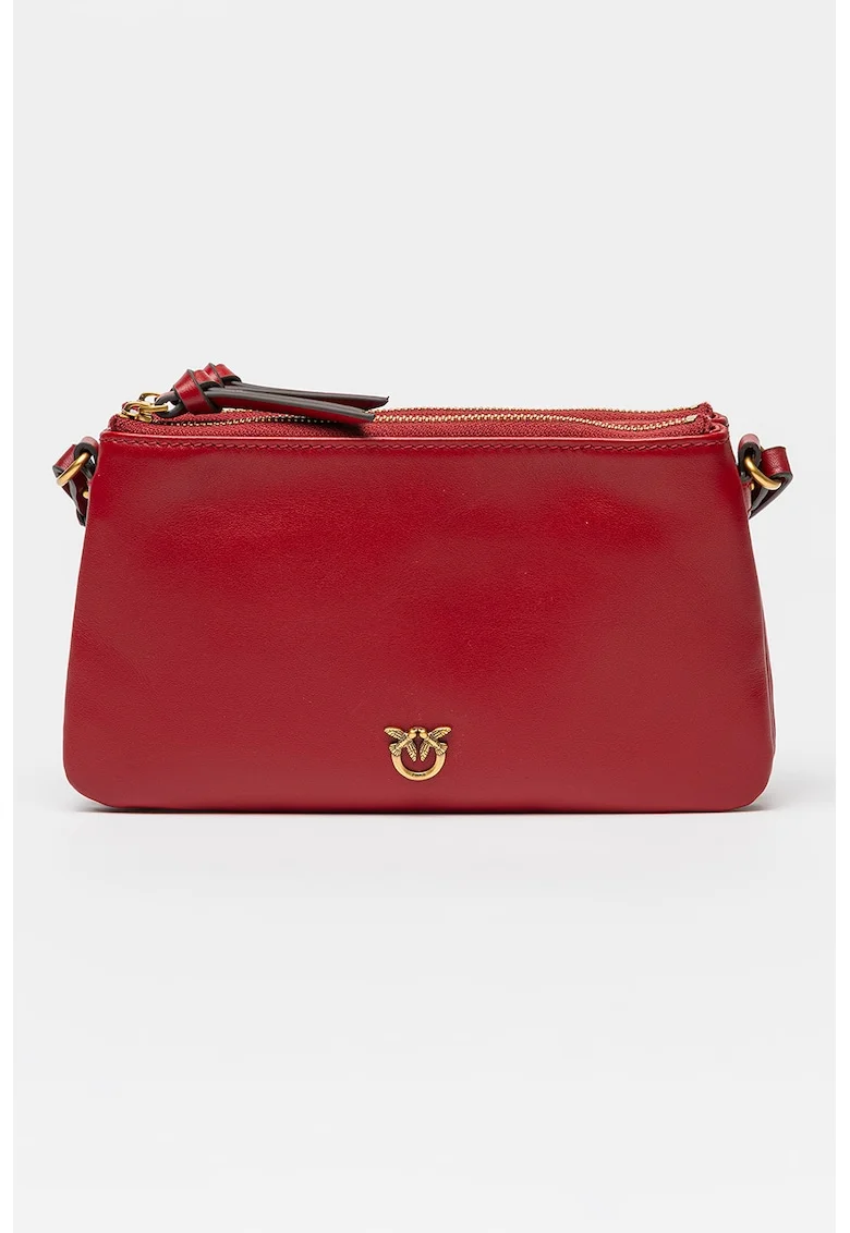 Geanta crossbody de piele cu doua compartimente Double Mini, Rosu vintage