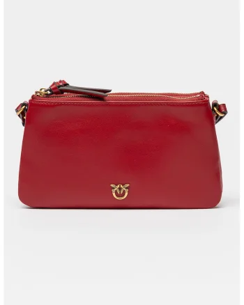 Geanta crossbody de piele cu doua compartimente Double Mini, Rosu vintage