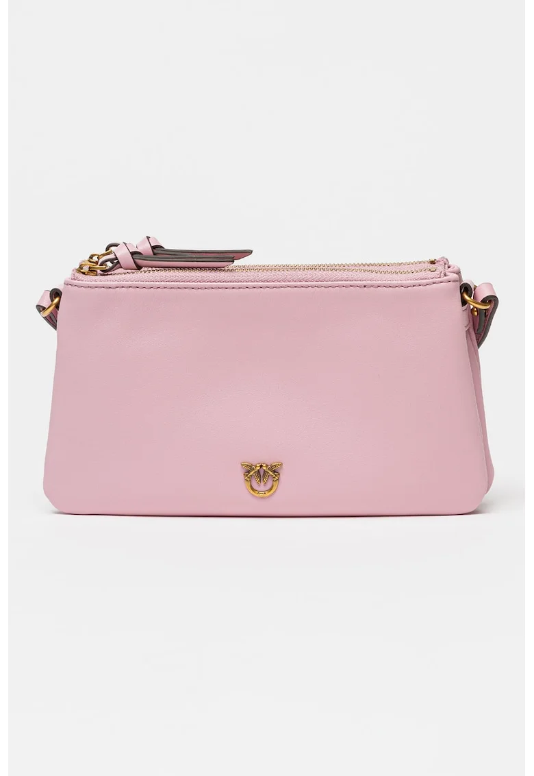 Geanta crossbody de piele cu doua compartimente Double Mini, Roz deschis