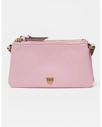 Geanta crossbody de piele cu doua compartimente Double Mini, Roz deschis