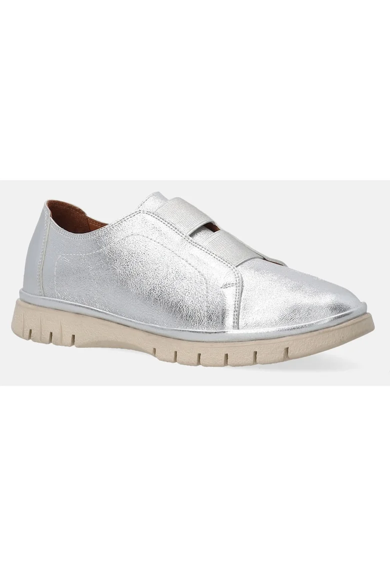 Pantofi sport din piele cu design slip-on si aspect metalizat