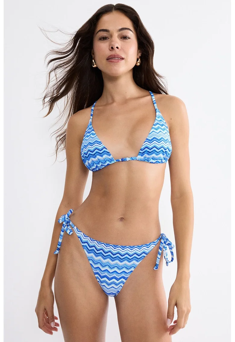 Sutien de baie cu cupe triunghiulare Mix&Match, Albastru royal/Albastru deschis
