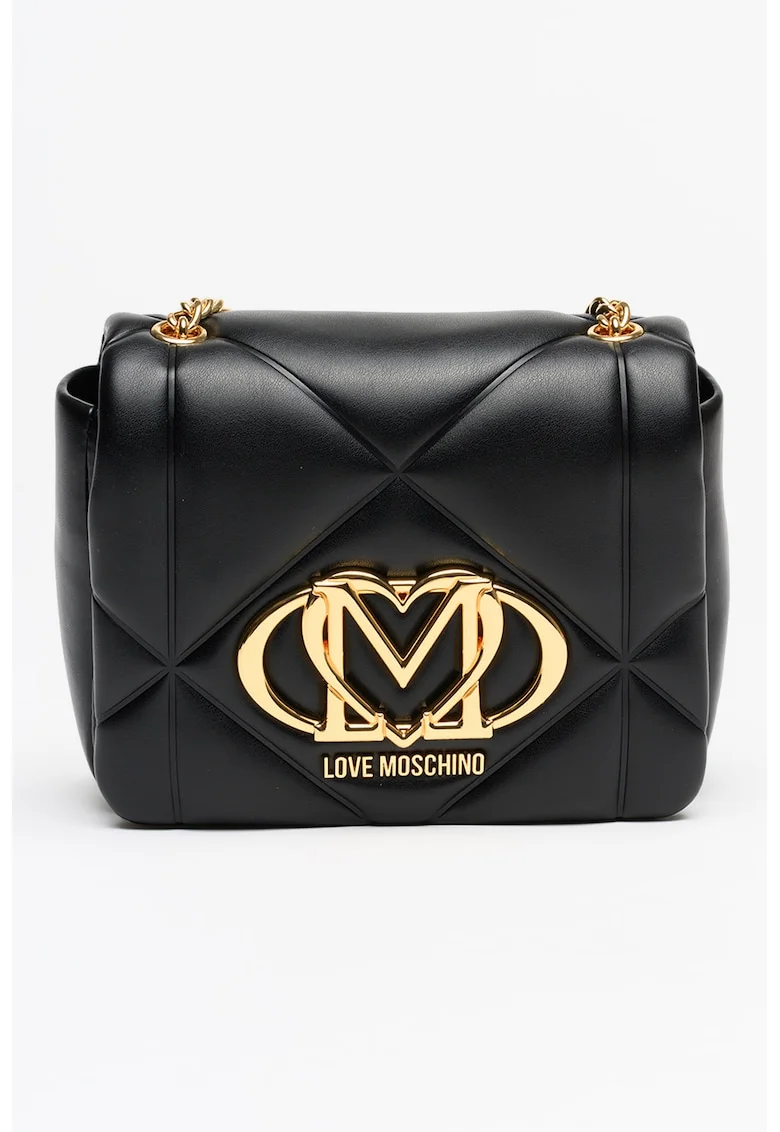 Geanta crossbody din piele ecologica cu logo, Negru