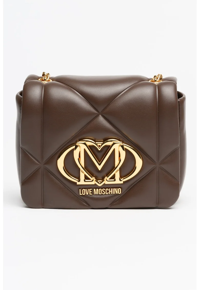 Geanta crossbody din piele ecologica cu logo, Maro inchis