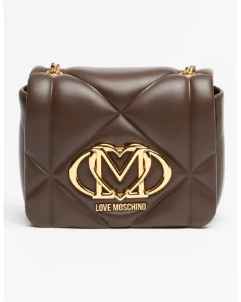 Geanta crossbody din piele ecologica cu logo, Maro inchis