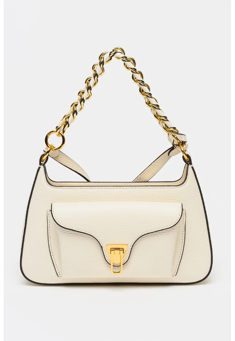 Geanta crossbody din piele cu bareta detasabila din lant Beat Generatio, Alb fildes/Negru