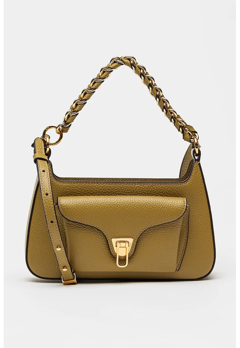 Geanta crossbody din piele cu bareta detasabila din lant Beat Generatio, Kaki pal