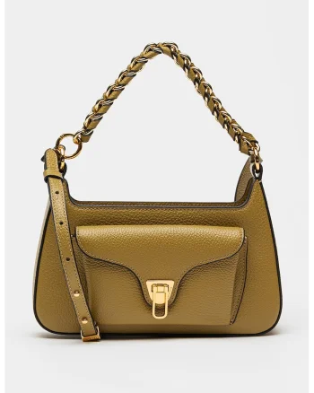 Geanta crossbody din piele cu bareta detasabila din lant Beat Generatio, Kaki pal
