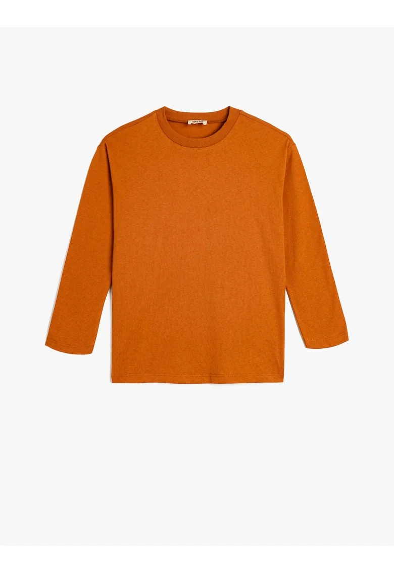 Bluza din bumbac cu decolteu la baza gatului, Rosu inchis