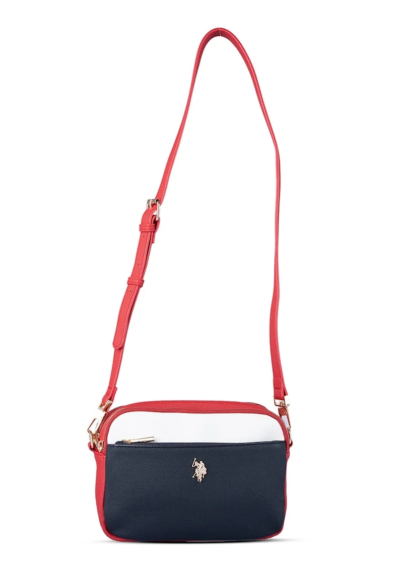 Geanta crossbody cu bareta ajustabila, Rosu/Alb/Bleumarin