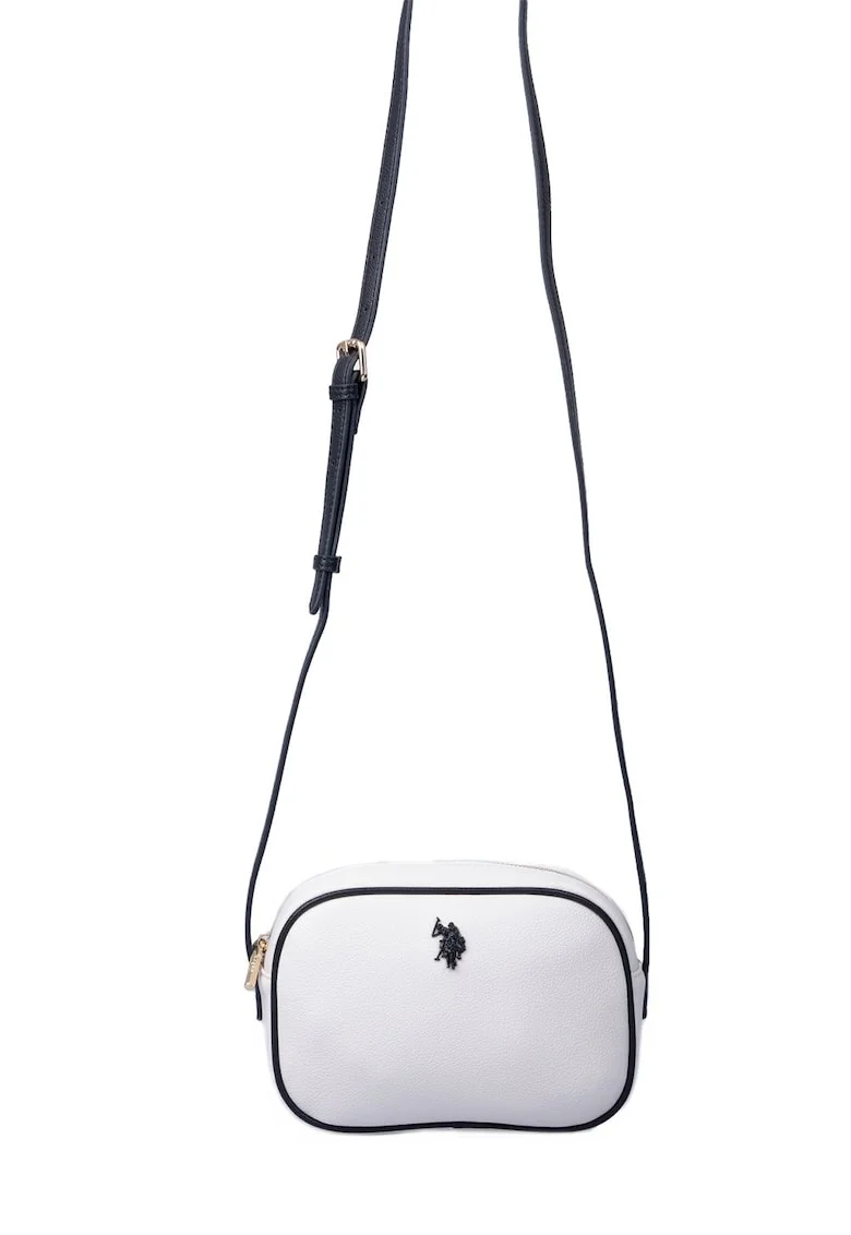 Geanta crossbody de piele ecologica, Alb/Negru