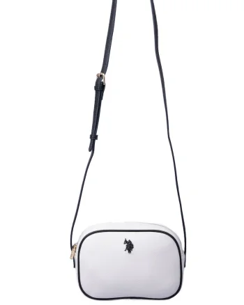 Geanta crossbody de piele ecologica, Alb/Negru