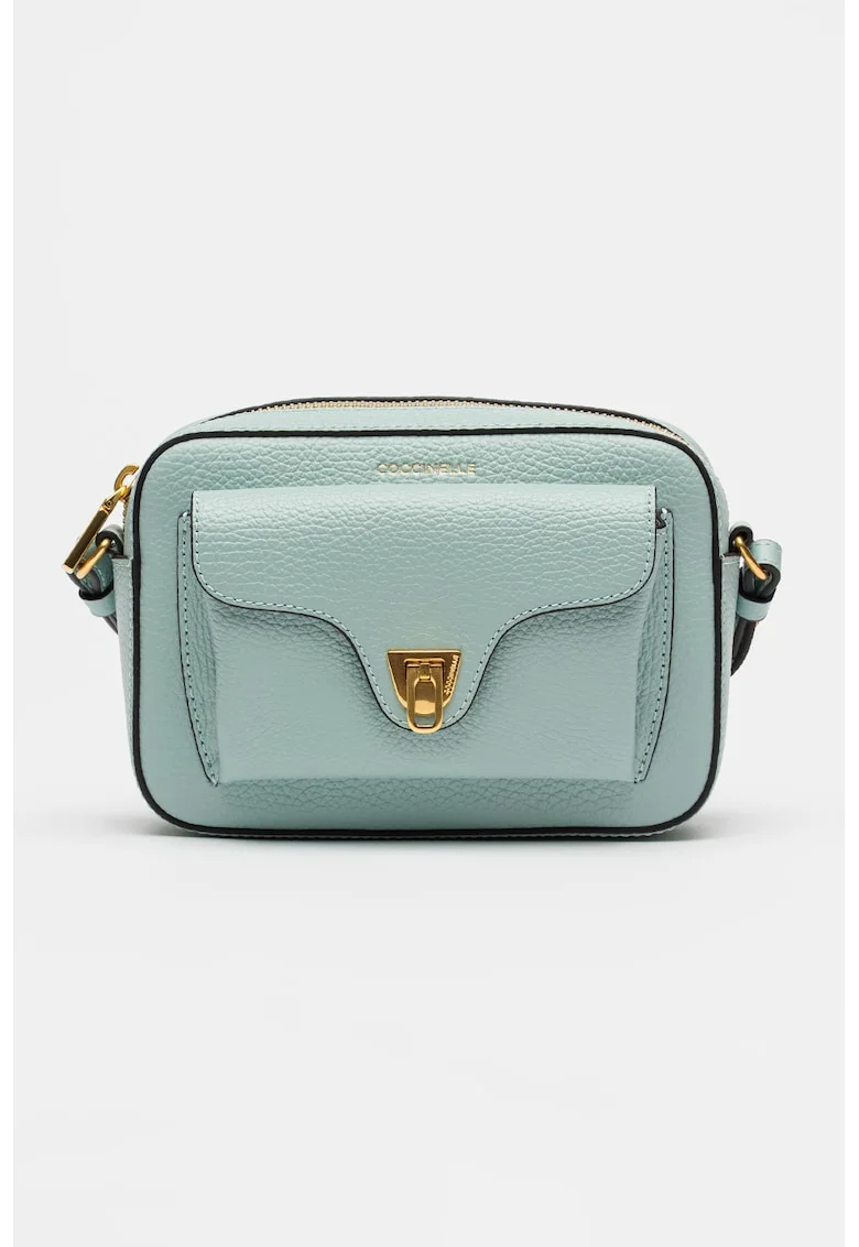 Geanta crossbody de piele cu buzunar frontal Beat Soft, Albastru pal