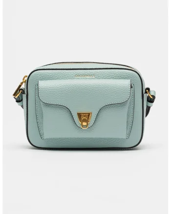 Geanta crossbody de piele cu buzunar frontal Beat Soft, Albastru pal