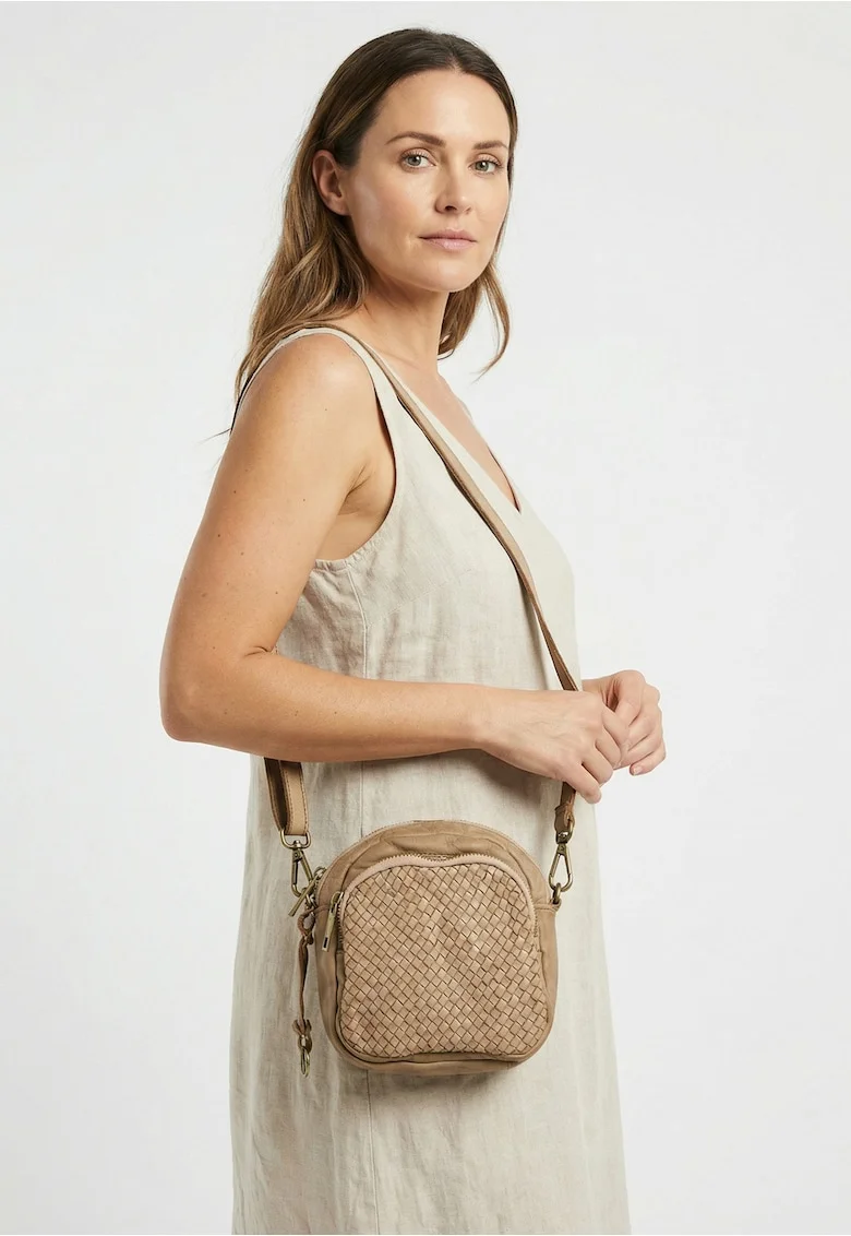 Geanta crossbody cu model impletit, Bej