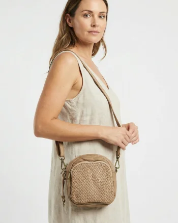 Geanta crossbody cu model impletit, Bej