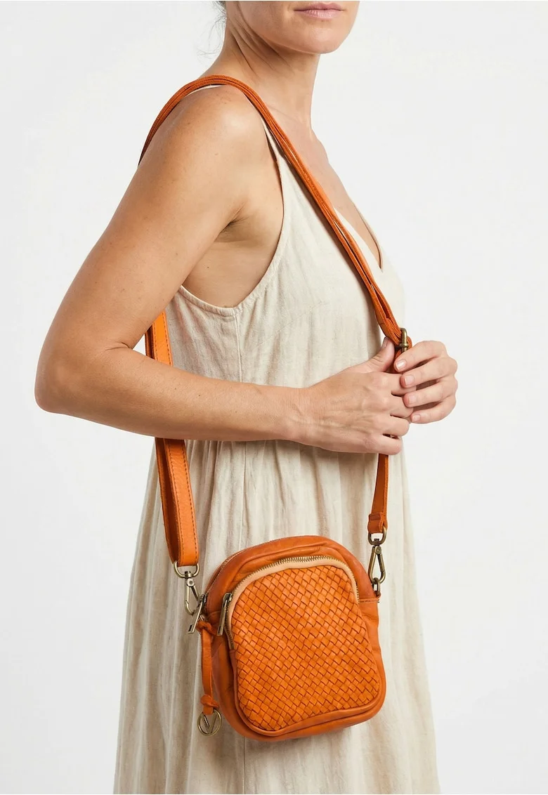 Geanta crossbody cu model impletit, Portocaliu