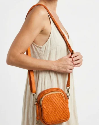 Geanta crossbody cu model impletit, Portocaliu