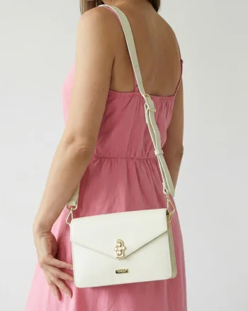 Geanta crossbody din piele naturala cu 2 compartimente