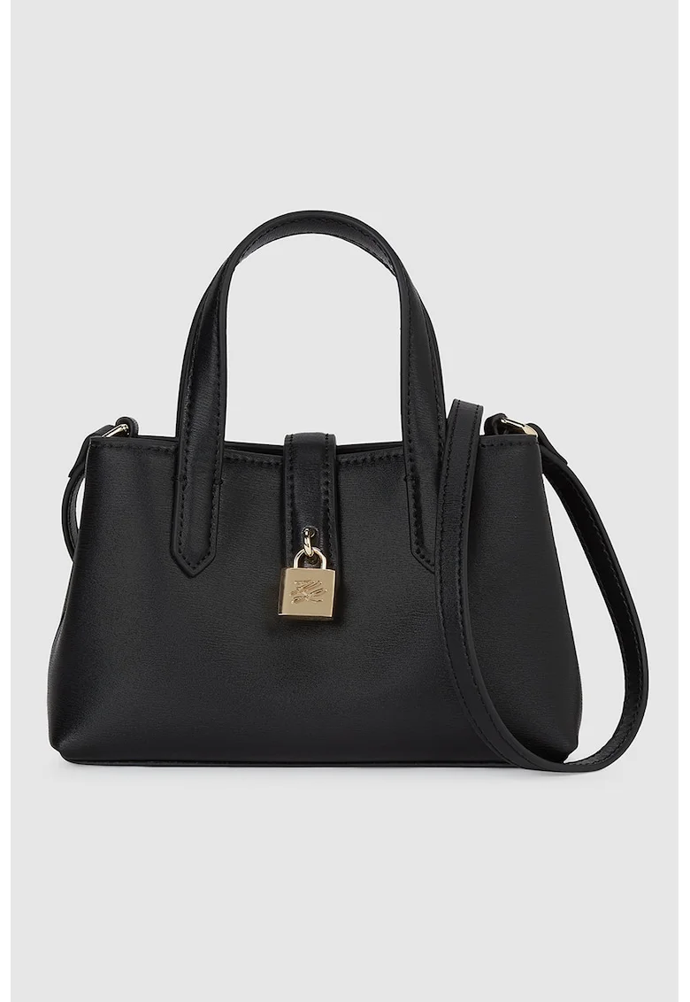 Geanta crossbody de piele cu buzunar cu fermoar, Negru