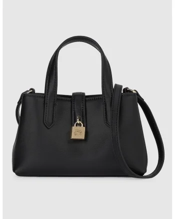 Geanta crossbody de piele cu buzunar cu fermoar, Negru